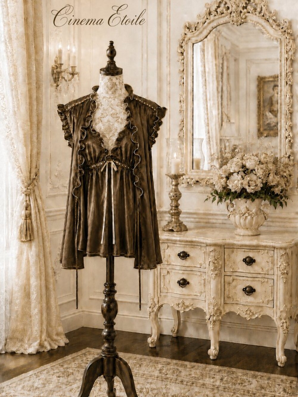 Seductive Wear Cinema Etoile VTG Y2K Brown Satin Romantic Babydoll Robe Set M